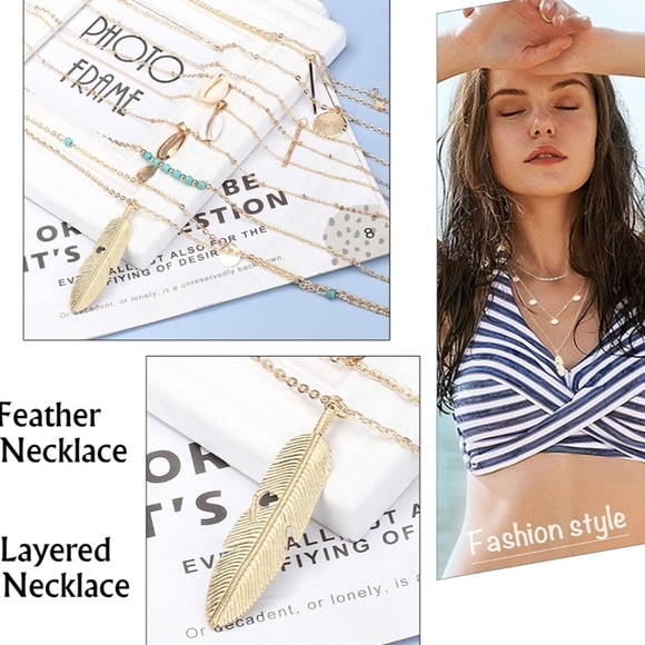 Goldtone Feather Layered Necklace - Picture 2 of 5